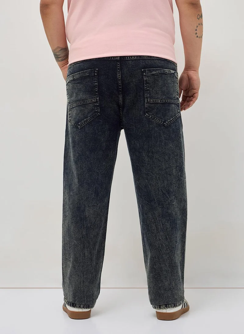 Urbano Fashion  Urbano Plus Men's Black Regular Fit Heavy Washed Denim Jeans Stretchable for Men | Best Price UAE